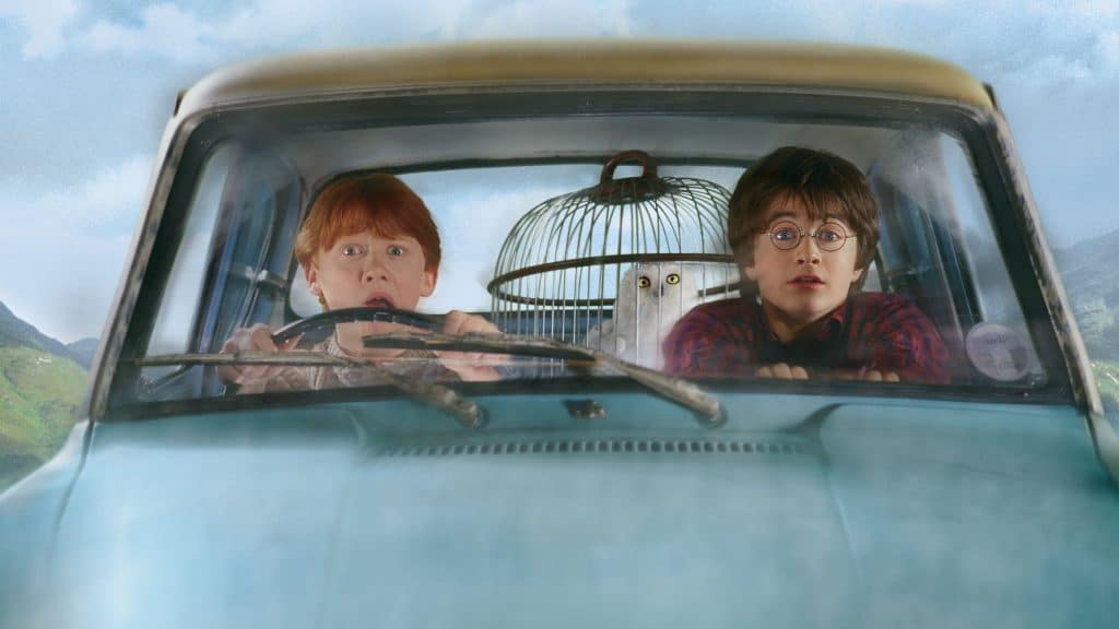 Harry Potter et la Chambre des Secrets : Daniel Radcliffe et Rupert Grint en voiture